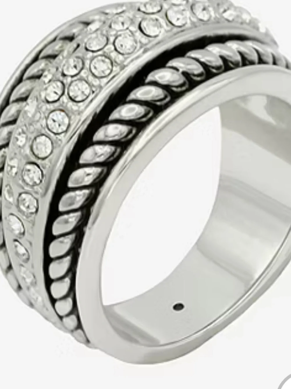 Sparkle Allure Antiqued Twist Womens 6 Crystal Pure Silver Over Brass Band